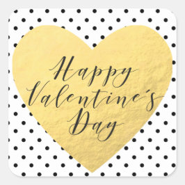 金ゴールドハート書法ハッピーバレンタインデー スクエアシール