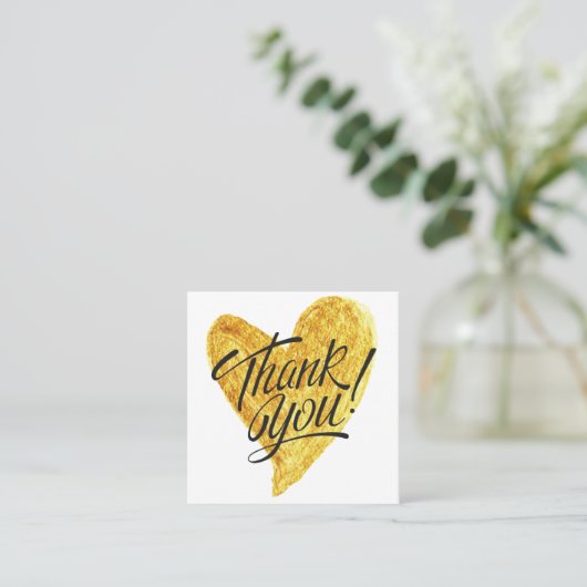 金ゴールドハート書道割引ありがとう スクエア名刺 (スタンド正面)