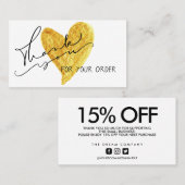 金ゴールドハート書道割引ありがとう 名刺 (正面/裏面)