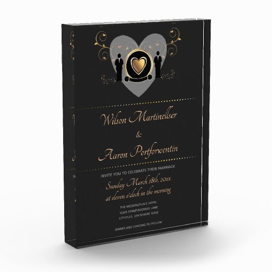 金ゴールドハート男性ウェディング招待記念 フォトブロック (左)