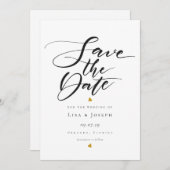 金ゴールドハート白黒スクリプト日付の保存 招待状 (正面/裏面)