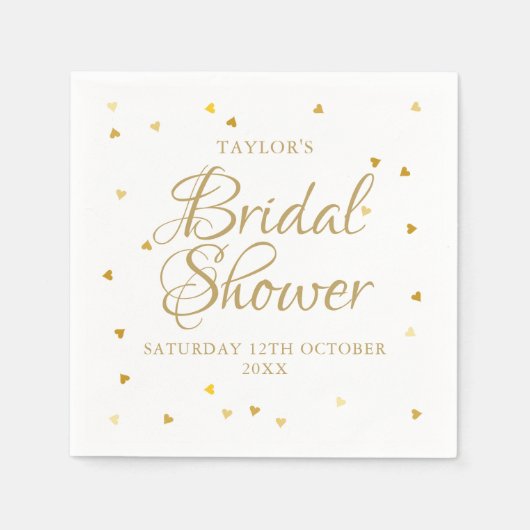 金ゴールドハート紙吹雪ブライダルシャワー スタンダードカクテルナプキン (正面)