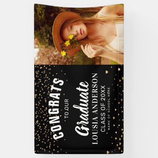 金ゴールドハート紙吹雪卒業フォトバナー 横断幕 (縦)