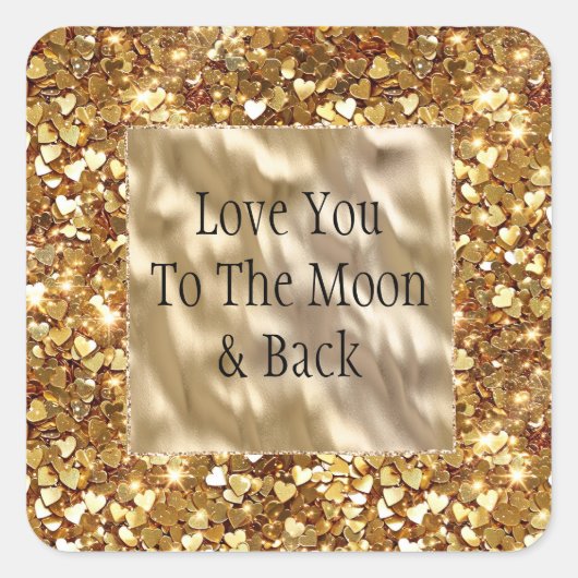 金ゴールドハート紙吹雪 スクエアシール (正面)