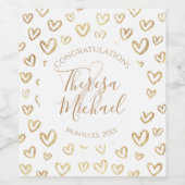 金ゴールドハート結婚のカスタムことわざ名の日付 ワインラベル (シングルラベル)