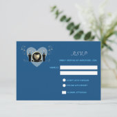 金ゴールドハート結婚オスクラシックブルー | RSVPカード (スタンド正面)