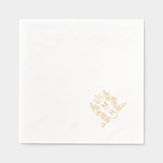 金ゴールドハート結婚クラウンモノグラムのカスタムコーナー 箔ナプキン (正面)