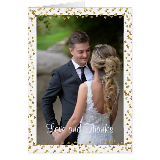 金ゴールドハート結婚写真のThank You Note (正面)