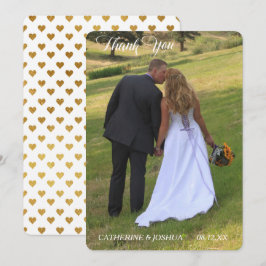 金ゴールドハート結婚写真テンプレートサンキュー サンキューカード