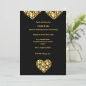 金ゴールドハート結婚式招待状黒い背景 招待状 (スタンド正面)