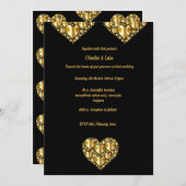 金ゴールドハート結婚式招待状黒い背景 招待状 (正面/裏面)