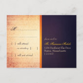 金ゴールドハート結婚式RSVP付き架空の鳥かご インビテーションポストカード (裏面)