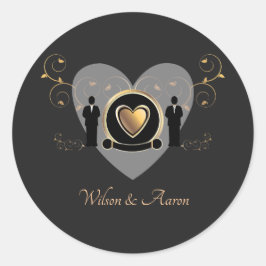 金ゴールドハート結婚雄 |ステッカー ラウンドシール