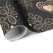 金ゴールドハート葉付 ラッピングペーパー (ロールコーナー)