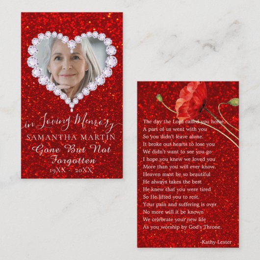 金ゴールドハート葬儀記念祈りの言葉フォトカード 名刺 (正面/裏面)