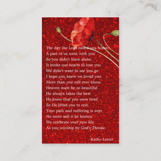 金ゴールドハート葬儀記念祈りの言葉フォトカード 名刺 (裏面)