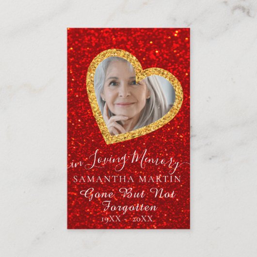 金ゴールドハート葬儀記念祈りの言葉フォトカード 名刺 (正面)