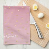 金ゴールドハート赤面グラデーションピンクラブは空中にある キッチンタオル (四つ折り)