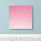 金ゴールドハート赤面グラデーションピンクラブは空中にある キャンバスプリント (インサイチュ (ウッドフロア))