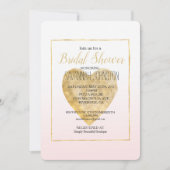 金ゴールドハート赤面ピンクグラデーションブライダルシャワー 招待状 (正面)
