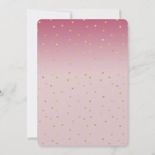 金ゴールドハート赤面ピンクグラデーション誕生日 招待状 (裏面)