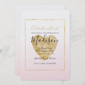 金ゴールドハート赤面ピンクグラデーション誕生日 招待状 (正面/裏面)