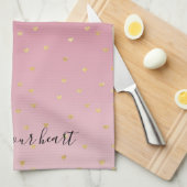 金ゴールドハート赤面ピンクグラデーション キッチンタオル (四つ折り)