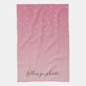 金ゴールドハート赤面ピンクグラデーション キッチンタオル (縦)