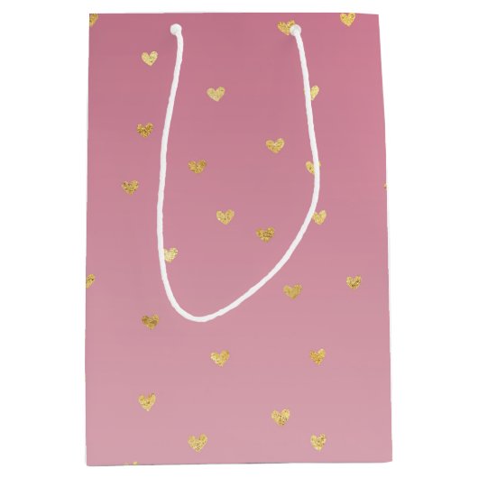 金ゴールドハート赤面ピンクグラデーション ミディアムペーパーバッグ (正面)