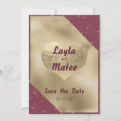 金ゴールドハート輝くブルゴーニュグリッター日付を保存 招待状 (正面)