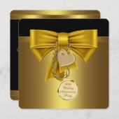 金ゴールドハート金ゴールド結婚50周年記念パーティー 招待状 (正面/裏面)