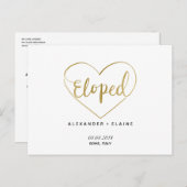 金ゴールドハート駆け落ち文字結婚案内カード ポストカード (正面/裏面)