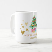 金ゴールドハート、クリスマスツリー、プレゼント コーヒーマグカップ (正面左)