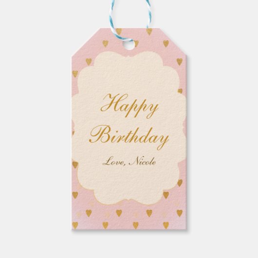 金ゴールドハート&ピンクシックガールズギフトプレゼントラベル ギフトタグ (正面)