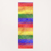 金ゴールドハート、ブライトレインボーゲイプライド国旗の色 ヨガマット (正面)