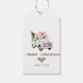 金ゴールドハート、ブルーカーパインツリークリスマス ギフトタグ (正面)