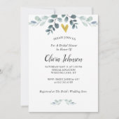 金ゴールドハート 水彩ユーカリの緑| 招待状 (正面)