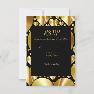 金ゴールドハートrsvpレスポンスカード結婚式 出欠カード