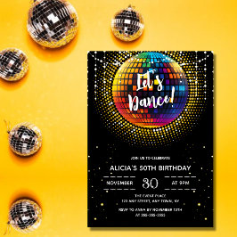金ゴールドハーフトーカラフルンディスコボール誕生日パーティー 招待状