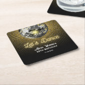 金ゴールドハーフトーンディスコボールレッズダンス誕生日 スクエアペーパーコースター (アングル)