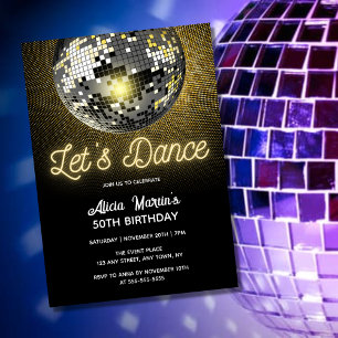 金ゴールドハーフトーンディスコボールレッズダンス誕生日 招待状