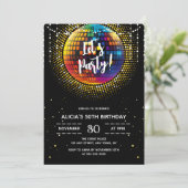金ゴールドハーフトーンディスコボールレッズパーティー誕生日 招待状 (スタンド正面)