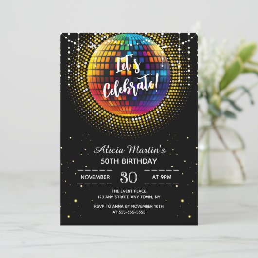 金ゴールドハーフトーンディスコボールレッズ祝誕生日 招待状 (スタンド正面)