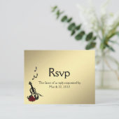 金ゴールドバイオリン音楽RSVPとEntree Choiceポストカード インビテーションポストカード (スタンド正面)