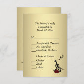金ゴールドバイオリン音楽RSVP、Entree Choices付き 出欠カード (正面/裏面)