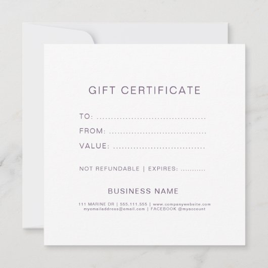 金ゴールドバイオレットグリッターエレガントギフト券 (裏面)