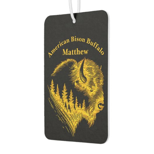 金ゴールドバイソンポートレートとフォレストシルエットデザイン カーエアーフレッシュナー (左)