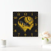 金ゴールドバイソンポートレートとフォレストシルエットデザイン スクエア壁時計 (ホーム)