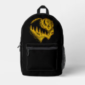 金ゴールドバイソンポートレートとフォレストシルエットデザイン プリントバックパック (正面)