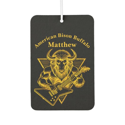 金ゴールドバイソン・バッファローがギターを弾く カーエアーフレッシュナー (正面)